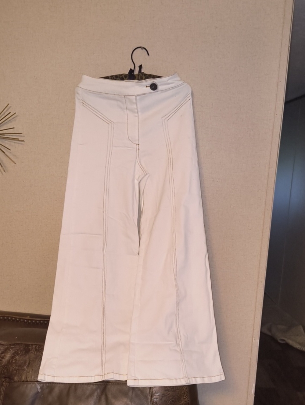 White Wide-Leg Stitch Detail Pants
